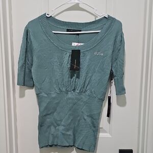 BCBG Green Fitted Ruched Blouse NWT